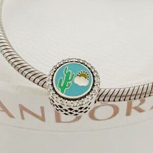 Pandora Destinations Aruba Island Blue Cactus Sterling Silver Barrel Charm